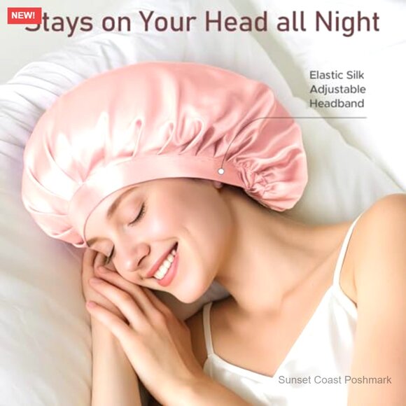 Silk Sleep Bonnet Adjustable Elastic Band Hair Wrap for Curly Long Hair main image 4
